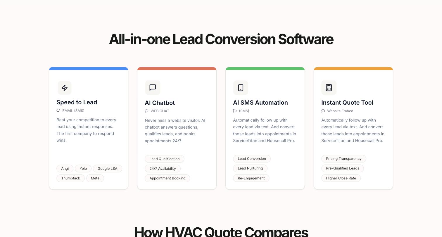 HVAC Quote lead management dashboard showing speed-to-lead response times